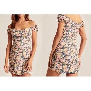 Abercrombie & Fitch Off Shoulder Mini Dress Women S Blue Floral Bohemian Beachy
